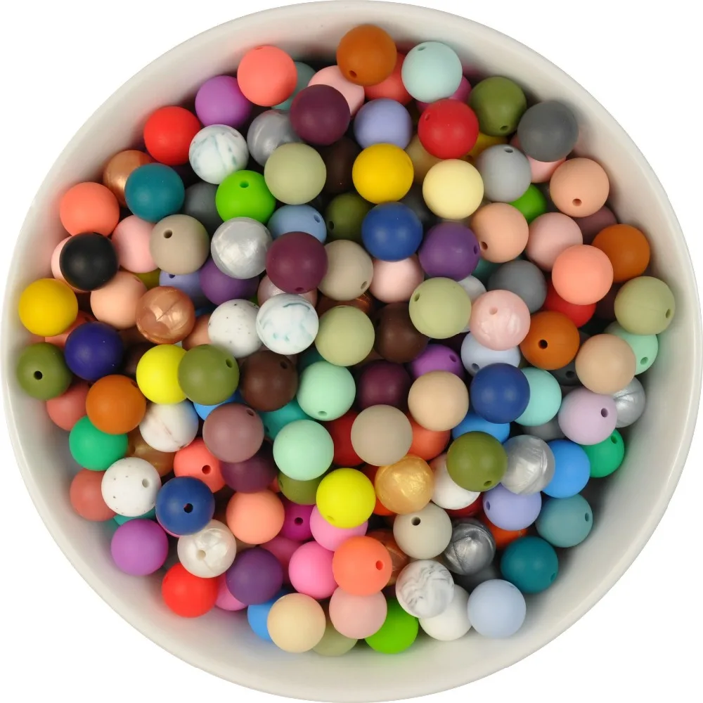 Round Silicone Beads 15mm BPA Free Silicone Teething Beads Sensory