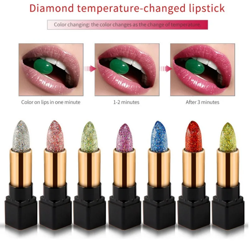 Diamond Temperature- Changed Lipstick Glitter Waterproof Shiny Moisturizer Long Lasting Lip Stick Beauty Cosmetic