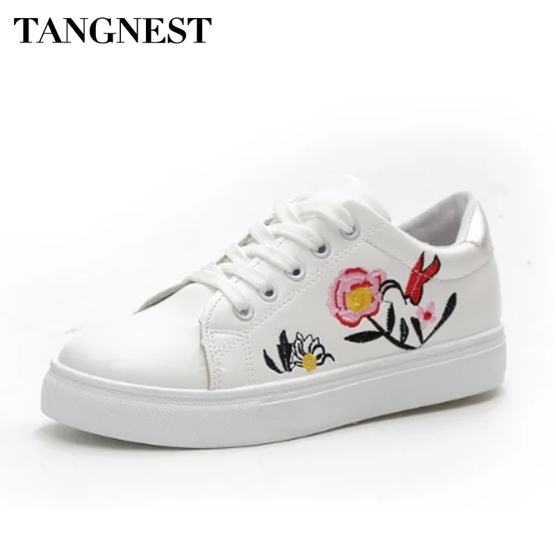 

Tangnest Embroider Women Valcanize Shoes Spring Lace Up Floral Women Casual Shoes Lady Flats Fashion Women Sneakers XWC1330
