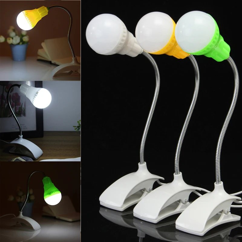 Portable 360 Adjustable USB Plug LED Clamp Night Light Compact Bed Desk Edge