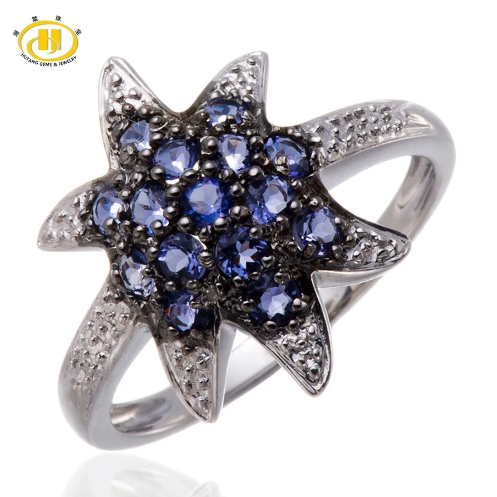 

Hutang Fashion Natural Iolite Gemstone Solid Rings Two-tone Sterling Silver 925 Starfish Ring Women's Fine Jewelry Rings Gift