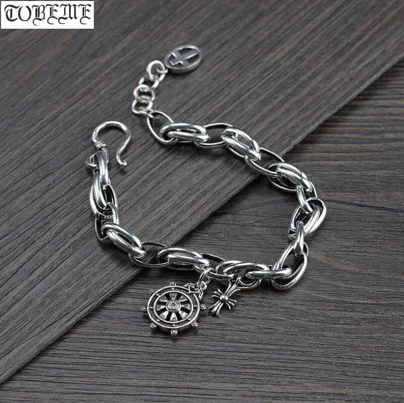 

Handmade 100% 925 Silver Women Bracelet Vintage Sterling Phonix Lady Bracelet Female Chain Bracelet Clock Cross Charm