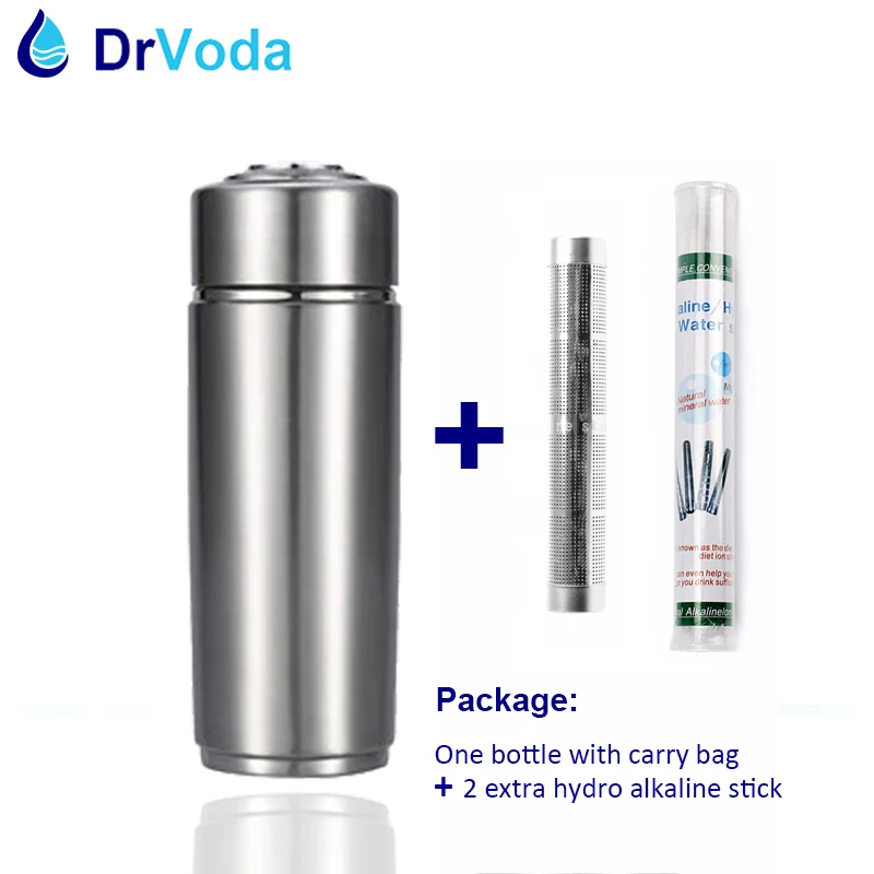 

Portabl Alkaline Water Ionizer Bottle plus 2 hydrogen alkaline water stick 304 stainless Enhance pH balance travel size
