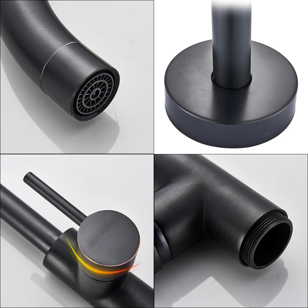 Black Bronze Floor Mounted Bath Shower Tub Sink Faucet Freestanding Bathroom Mixer Tap Rotate Spout Hot Cold Water Faucet 3