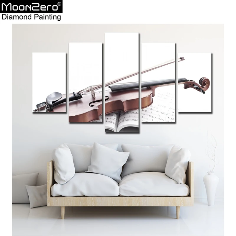 

Real 5D DIY 5Pcs /Set Square /Round Diamond Painting Cross Stitch Diamond Embroidery Violin Picture Home Decor Paintings Mosaic