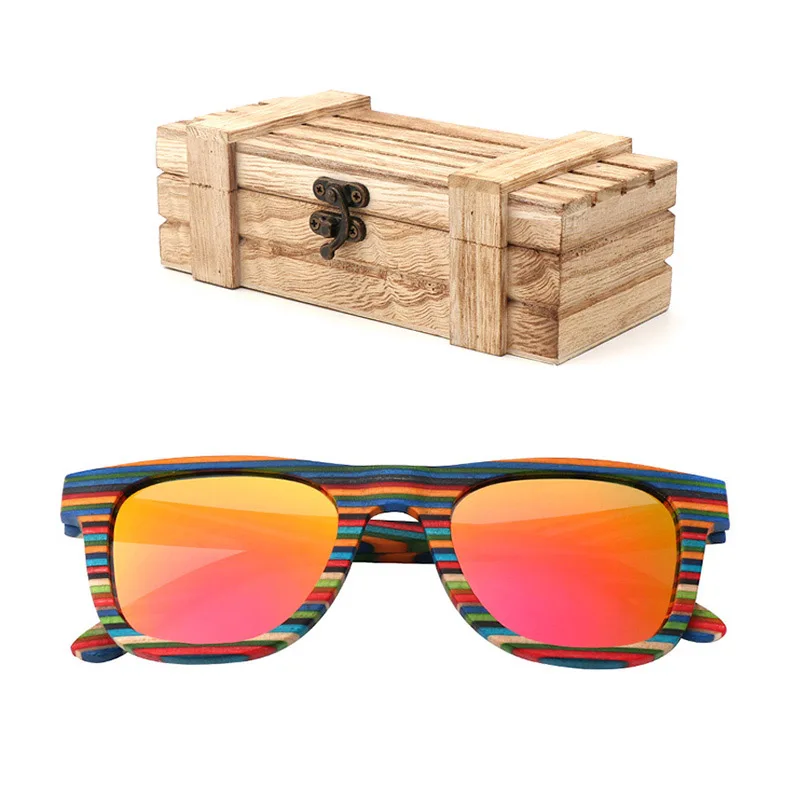 Модные женские поляризованные солнцезащитные очки мужчин деревянные солнцезащитные очки путешествия пляжные деревянные очки с коробкой - Цвет линз: 02 wood box