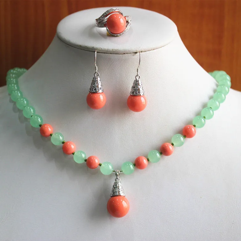 

Prett Lovely Women's Wedding best gift jewelry set!Wholesale factory price Women's light green and red gem/pearl Necklace earri