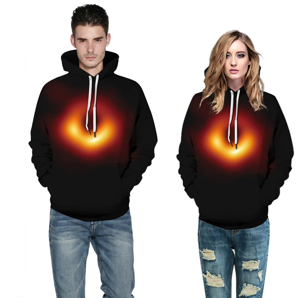 

2019 latest women's hot long-sleeved black hole printing high quality loose hooded couple personality fashion sweatshirt