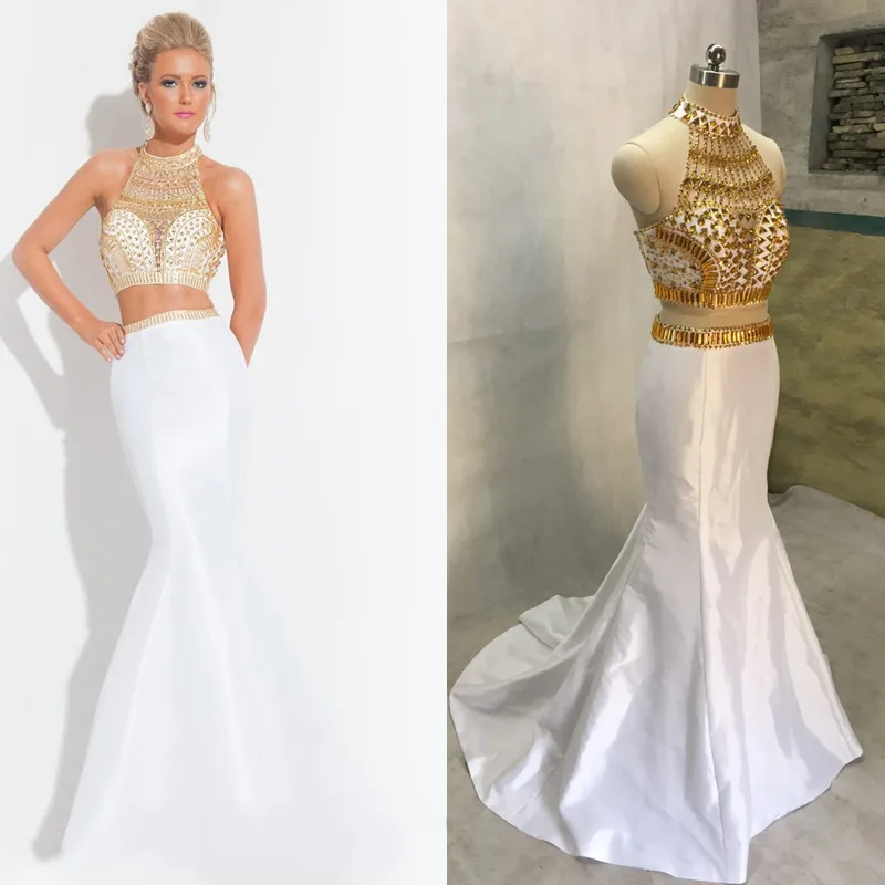 white and gold prom dresses 2019