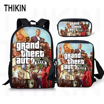 

THIKIN Grand Theft Auto Printing Backpack For Teenage Boys Girls Student Fashion 3 PCS/SET School Bags GTA V Children Daily Bags