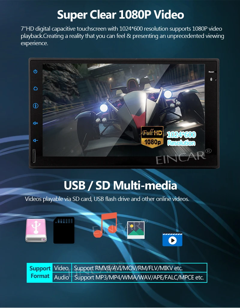 Support 1080P Video Bluetooth Mirrorlink Subwoofer SWC OBD2 Dual Camera Inputs Android 7.1 Car Stereo Universal Double 2 Din Car