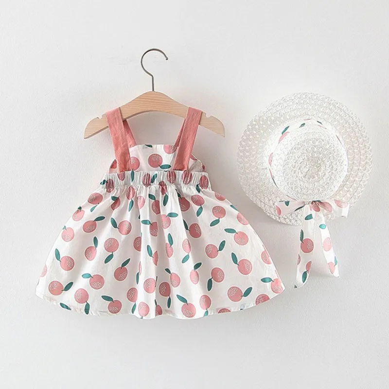 2019 New Baby Girls Dress With Hat Toddler Fruit Pattern Sleeveless Strap Dresses Casual Sweet Bow Sundress 0-3T 2019 New Baby Girls Dress With Hat Toddler Fruit Pattern Sleeveless Strap Dresses Casual Sweet Bow Sundress 0-3T