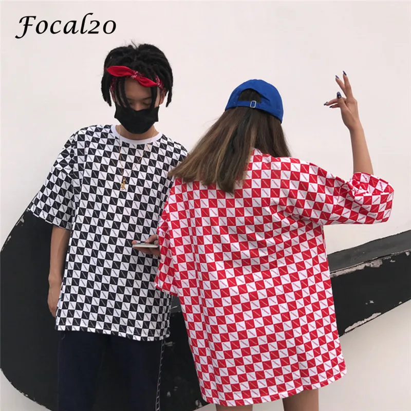 Focal20 уличная Письмо печати плед Для женщин Летняя футболка клетчатый короткий
