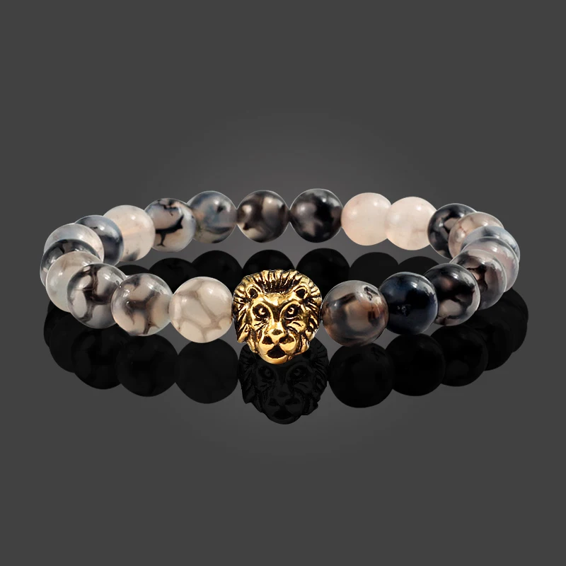 Винтажные мужские браслеты со вставками из натурального камня браслет лев Король сова черный Дракон ювелирные женские браслеты Йога Pulseras Hombre Mujere