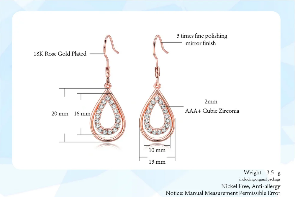 Двойная ярмарка, 1 пара, серьги в форме капли, прозрачный циркониевый Кристальный цвет розового золота, ювелирное изделие, подарок для женщин, новинка, DFKC151M