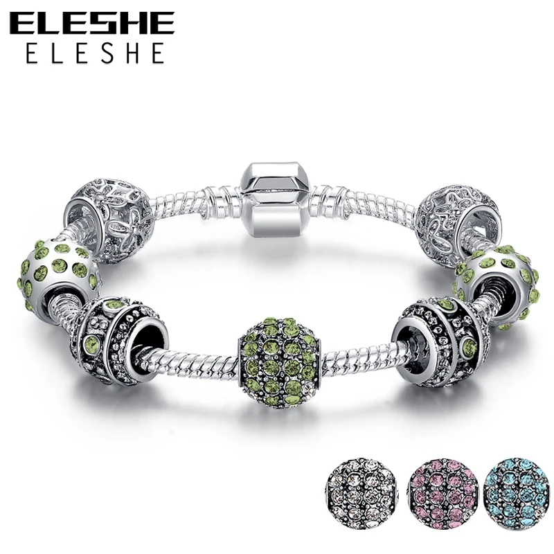 

ELESHE 2018 New Fashion Women Bracelet Silver Crystal Bead Charm Bracelet For Women Pulseiras Jewelry Original Bracelets Gift