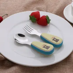 Новый 1 компл. детская посуда ложка, вилка Нержавеющая сталь милый мультфильм ужин тарелка для кормления