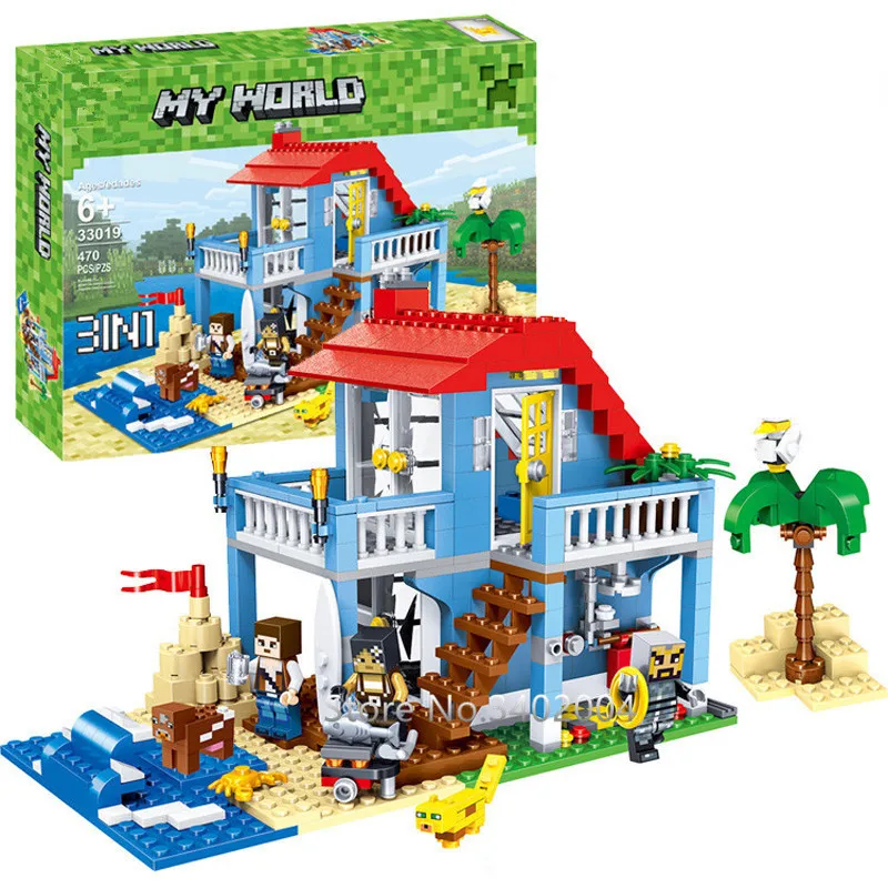 

470PCS MY World Beach House 3 Models Building Blocks Sets Compatible LegoINGLY Minecraft Creator Bricks DIY Toys For Children