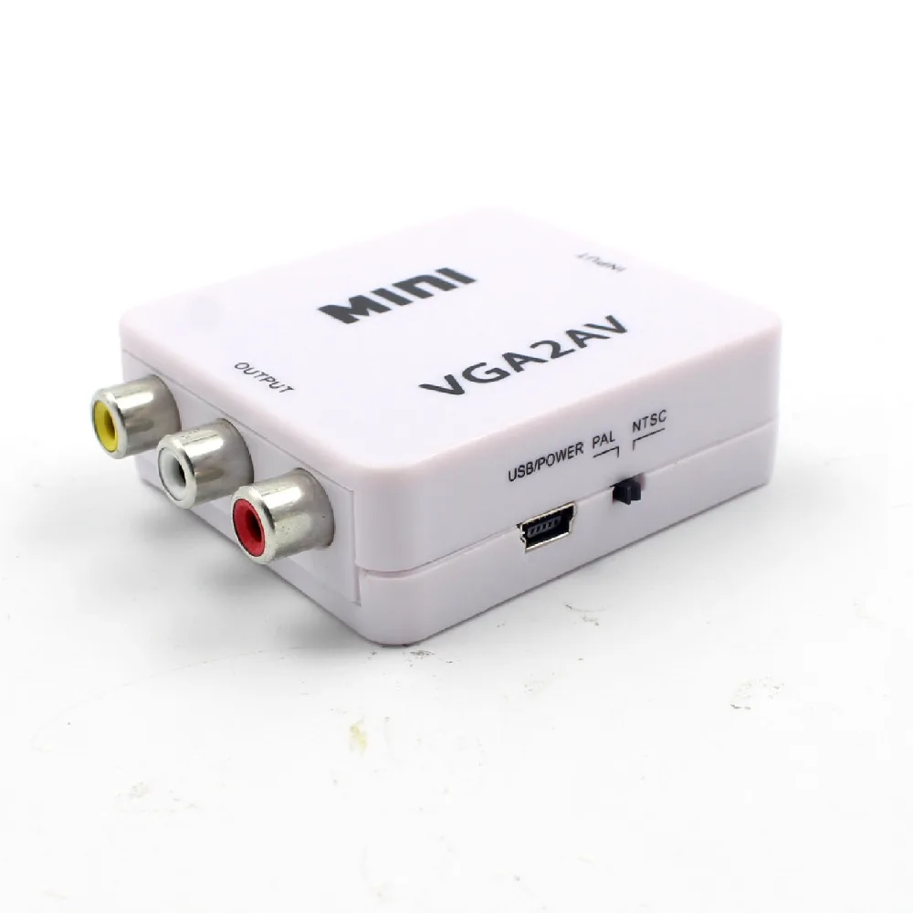 

High Quality 1080P Mini VGA para Conversor RCA AV com 3.5mm Audio VGA2AV/CVBS + Audio Conversor HDTV PC