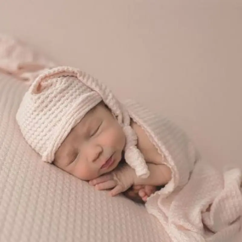 

Newborn Stretch knitted Wrap Hat Set Baby Photography Wrap Blankets Infant Photo shoot Props Newborn Picture Outfits