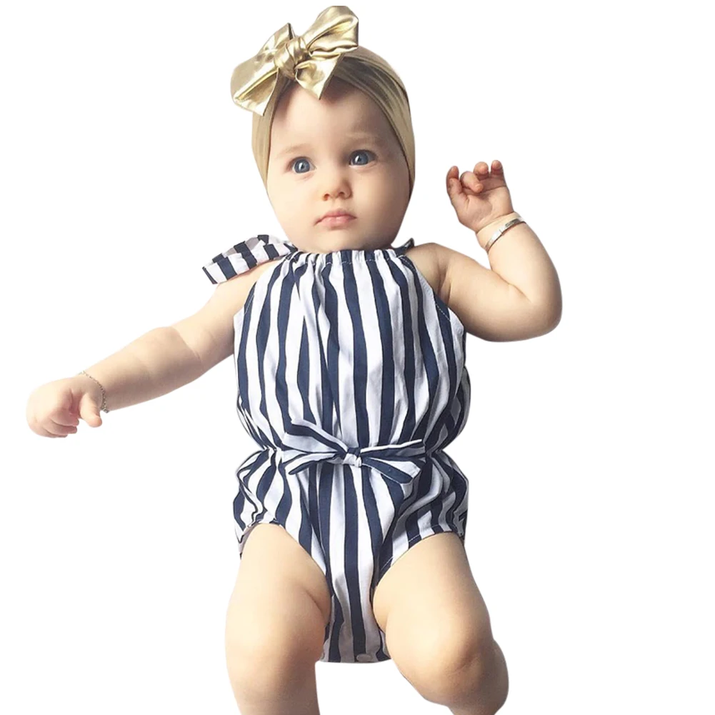 

Newborn Baby Girls Rompers 2017 For Infant Clothing Sleeveless Bowknot Striped One-piece Romper Jumpsuit Sunsuit
