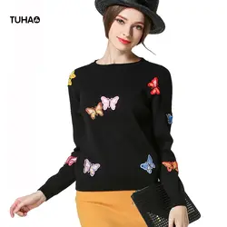 TUHAO качество осень зима животного свитеры с вышивкой для женщин Повседневное Топы корректирующие трикотажные пуловеры для верхняя одежда