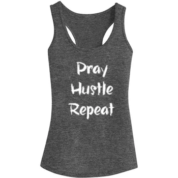 

Womens PRAY HUSTLE REPEAT Fitness Workout Racerback Tank Tops - Heathered Grey
