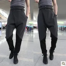 Мужская одежда Осень Модные шаровары Тонкий эластичный высокой талии обтягивающие штаны Укороченные Брюки Большие размеры певица костюмы