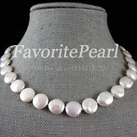 

Coin Pearl Necklace 13-14mm 17-18 Inches White Color Freshwater Pearl Necklace - Wedding Bridesmaid Jewelry - Free Shipping