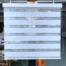 Custom Made Blackout Double Layer Roller Zebra Blinds in White Window Curtains for Living Room 12 Color are Available