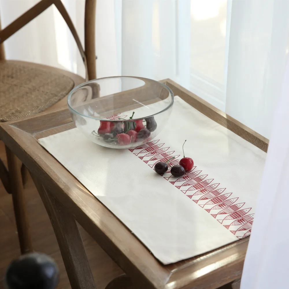 Nordic Red Fish Cotton Linen Placemats Bar Mat Plate Mat Tableware Pad