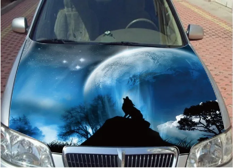 Левая сторона автомобиля стикер Универсальный индивидуальный 150*120 см волк ночь наклейка на капот автомобиля Стайлинг голова Наклейка Декор углерода винил водонепроницаемый - Название цвета: Черный