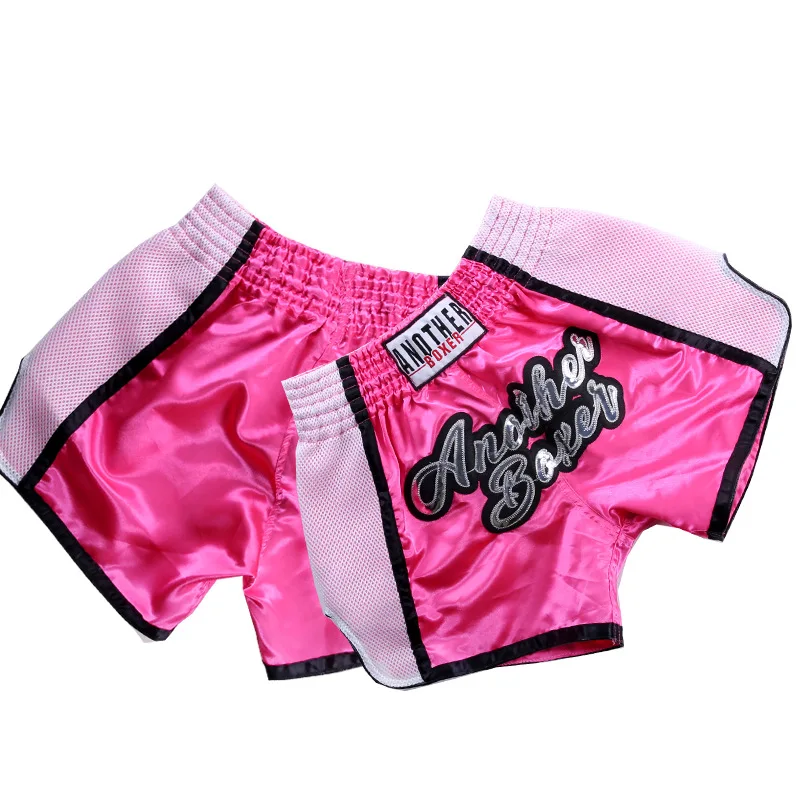 MMA Grappling Kickboks для мужчин и женщин, Муай Тай шорты, детская спортивная одежда для тренировок, фитнеса шорты для кикбоксинга, детские шорты для кикбоксинга - Цвет: Розовый