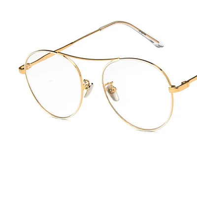 Реальные Monturas De Gafas корейский двойной луч металлического оправы мужские женские прозрачные линзы Ретро поддельные без градуса очки металлические круглые очки - Цвет оправы: rice gold