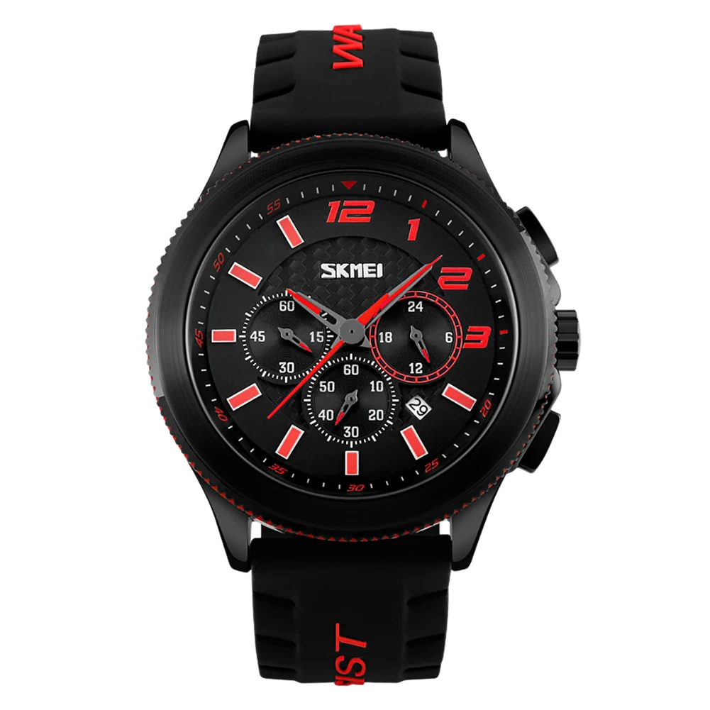 Military Sport Quartz Watch Men's Wrist Watch Black Silicone Band 50M