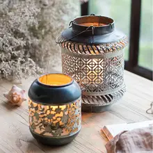 

Vintage Hollow Wrought Iron Lantern Rustic Metal Tea Light Candle Holder 1&9