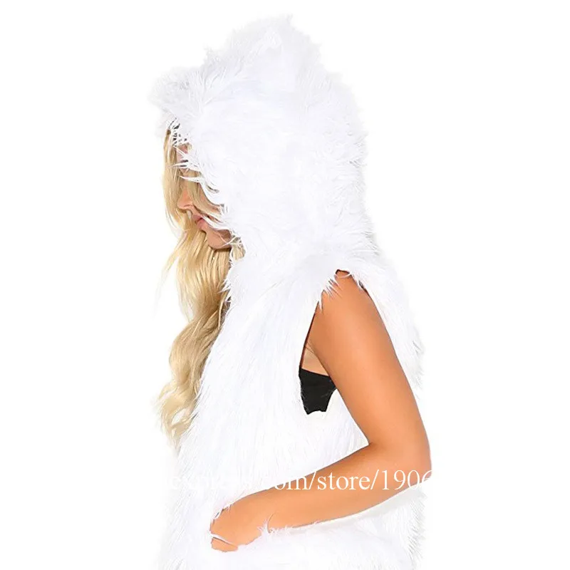 LED light vest with light white fur shirt vest with hat bar female singer DJ dance team costume3