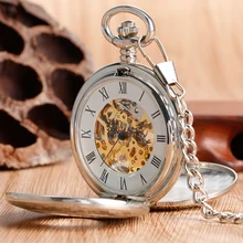 Роскошный серебряный полый двойной охотник карманные часы механический ручной Ветер кулон с 30 см Чиан Горячая для унисекс