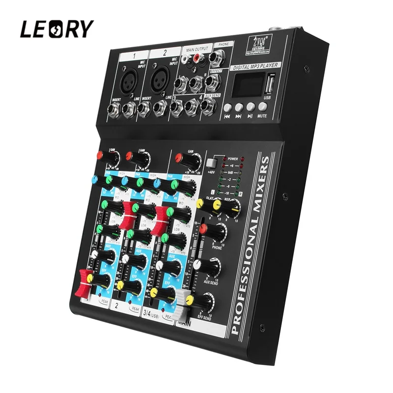 

LEORY 4 Channel Mini Mixing Console bluetooth DJ Mixer Controller With USB Professional Metal DJ Mezclador Sound Mixer For Audio