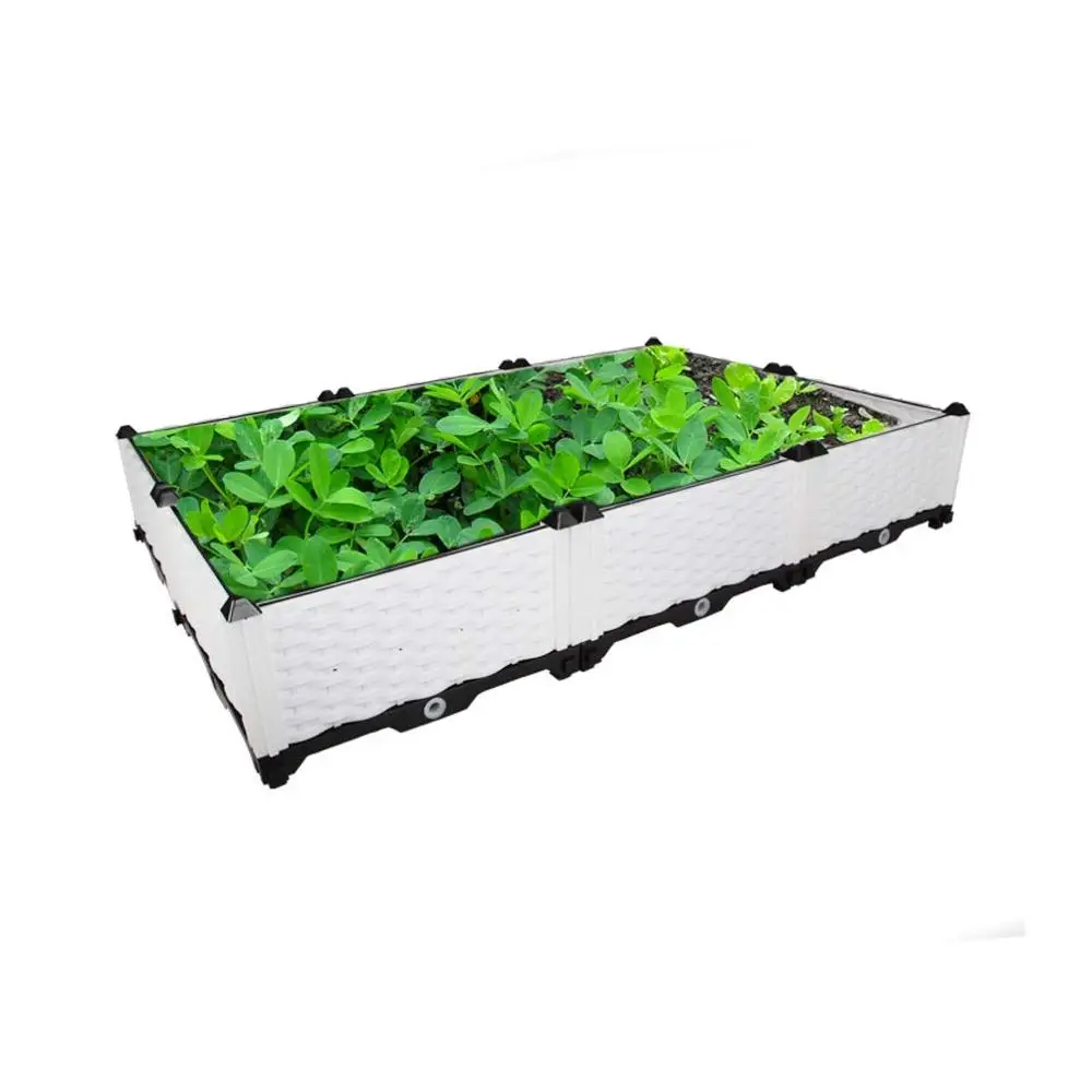 

Double Row Raised Garden Patio Outdoor DIY Plastic Planter Box Vegetables Flowers Succulents White BS020-11/13