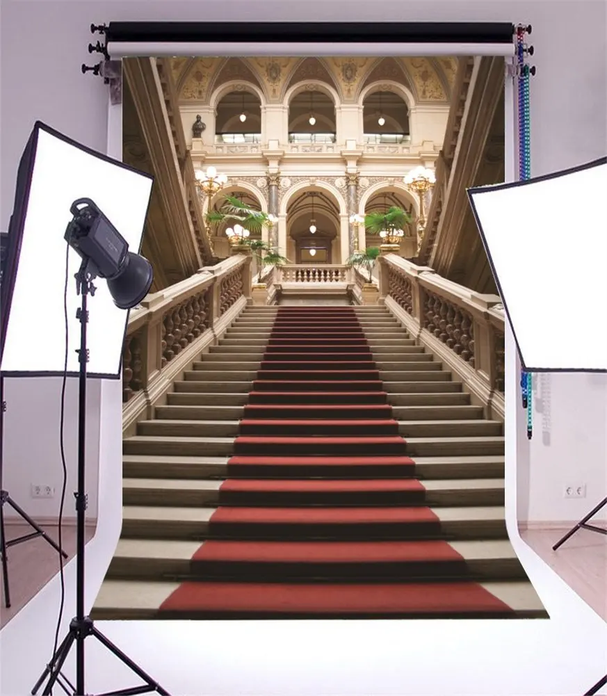 Photography Backdrop Church Luxury Palace Elegant Stair Droplight Red Carpet European Archiculture Interior Photo Background | Электроника