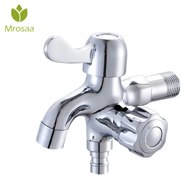 

Mrosaa Multi-function Chrome Small Water Tap G1/2 Wall Mount Washing Machine Faucet Double Using Bibcock for Garden Bathroom