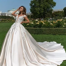 Атласное свадебное платье индейка короткий рукав Robe de Marie кнопка назад Gaun Pengantin Сексуальное Платье de Mariage Princesse de Lux