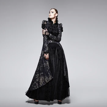 

Gothic Winter Asymmetric X-Long Lace Jacquard Coats Women Retro Romantic Palace Pattern Printed Chest Hollow Out Ladies OverCoat