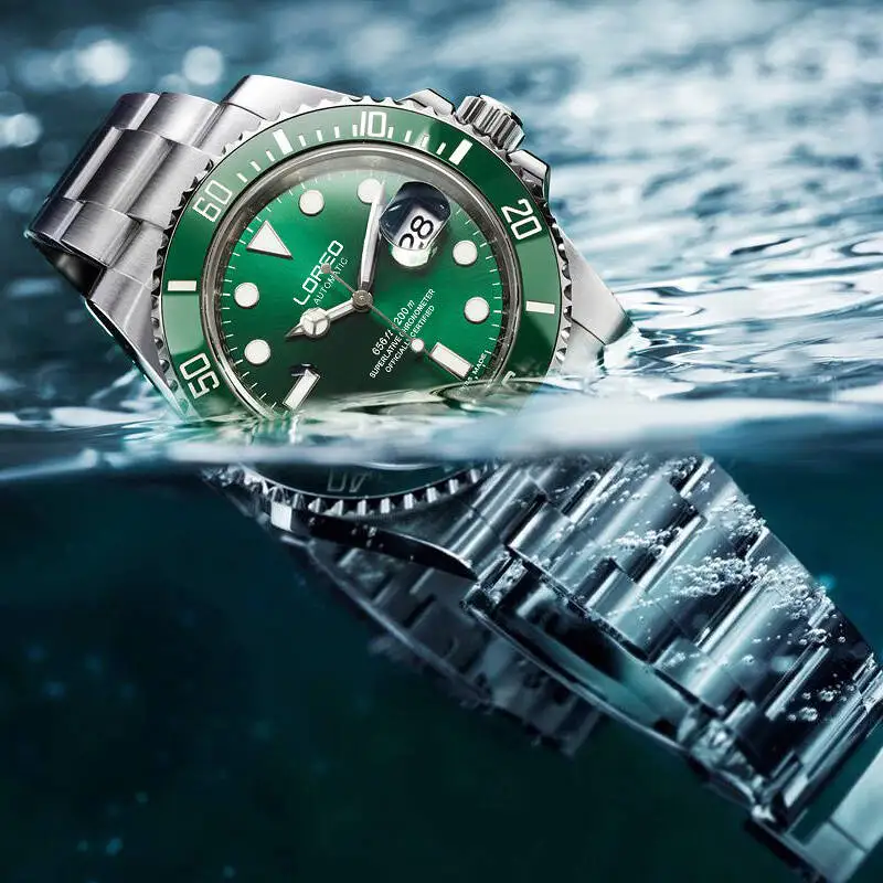 Reloj de moda profesional LOREO 9201 Alemania relojes diver 200 M oyster automático mecánico luminoso giratorio bisel profesional - 6