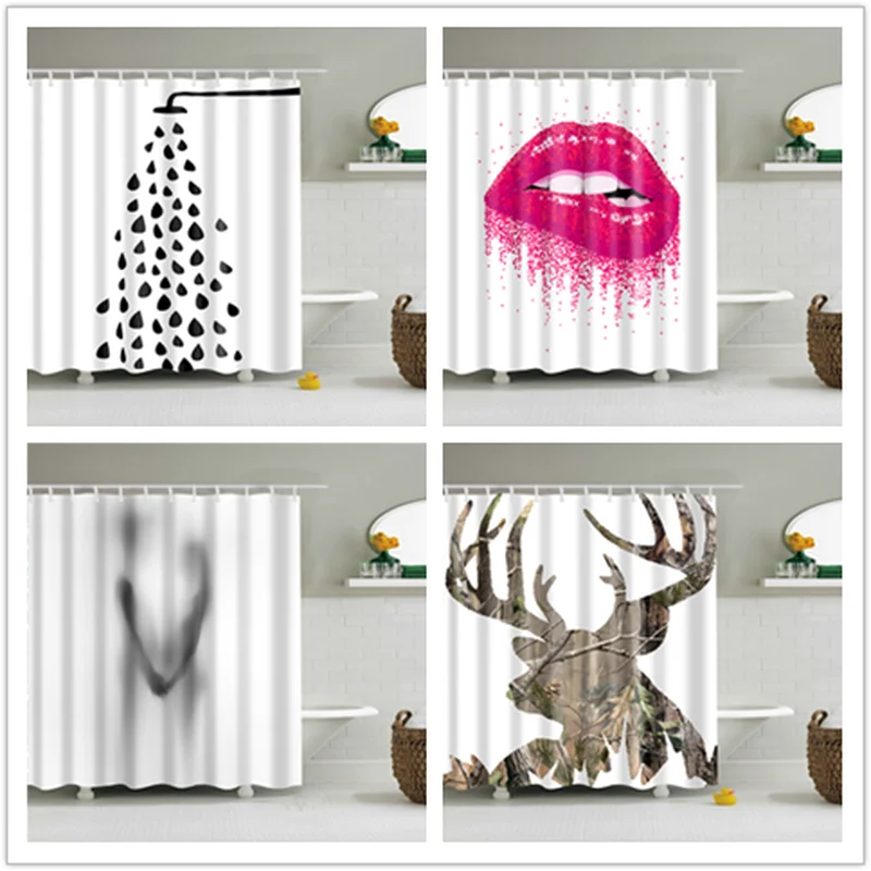 White Series Creative Prited Shower Curtains Polyester High Quality