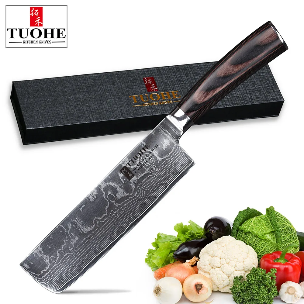 

TUOHE 7" Damascus Japanese Nakiri Vegetable Knives Professional chef Knives Slicing Meat Vegetable Kitchen Utility Cooking Knife