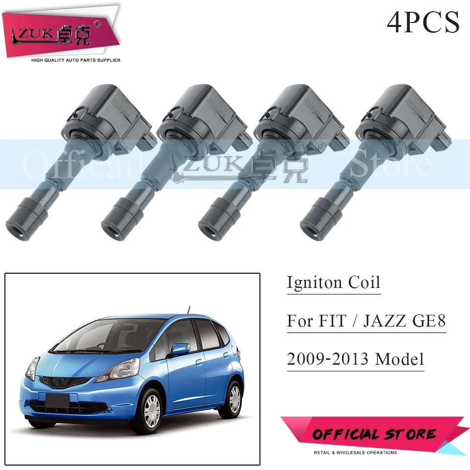 

ZUK 4PCS Plug Top Ignition Coil For HONDA FIT JAZZ 2009 2010 2011 2012 2013 1.3L 1.5L For CITY 2009-2014 1.5L For CR-Z 2013-2016