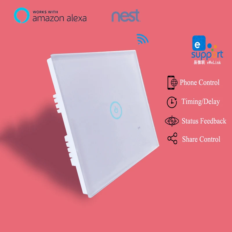 

Ewelink app 1 2 3 Gang WiFi Wall Touch Switch Timer Panel 85-250V IOS Andorid Phone Remote UK Standard Smart Home Automation