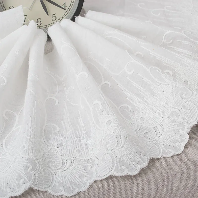 

High Quality White Swiss Voile Laces Switzerland 17cm 100% Cotton Embroidery DIY Garment Accessory White Guipure Lace Trimmings